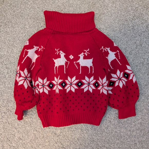 Janie and Jack Red Reindeer Turtleneck Sweater - Picture 2 of 6